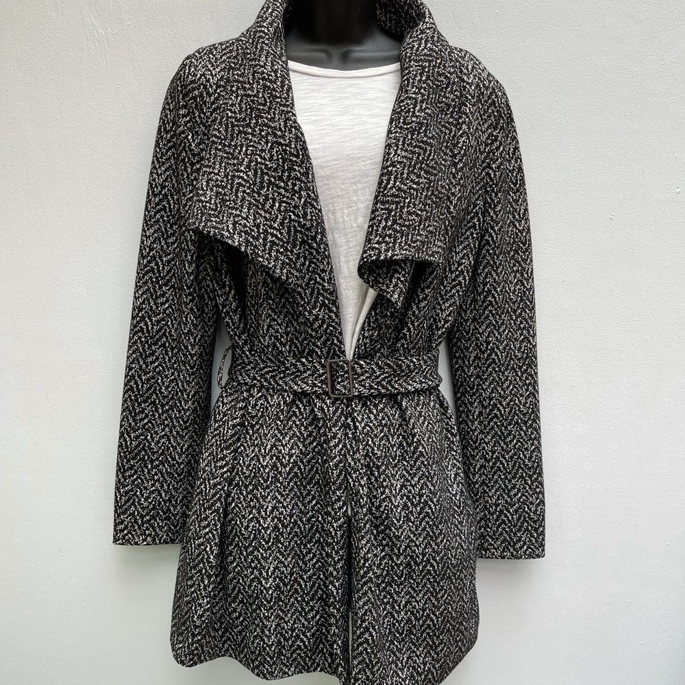 Banana Republic Black & White Herringbone Belted Coat